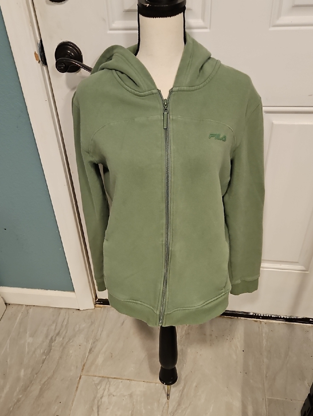 FILA Olive Green Zip Hoodie with Subtle Logo